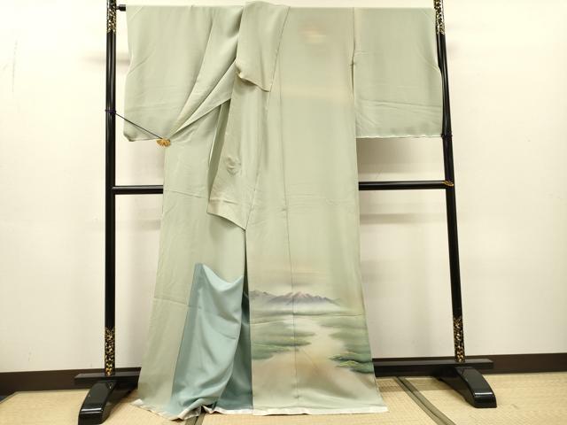 平和屋着物▼訪問着　手描き　風景文　暈し染　仮絵羽　正絹　逸品　未使用　DABH7275fe