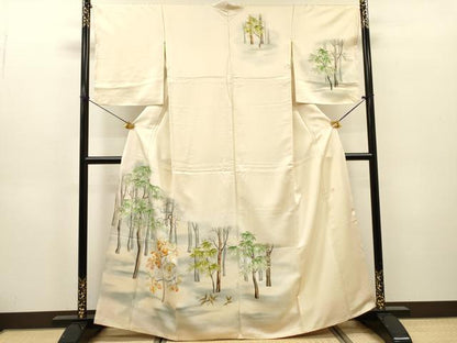 平和屋着物▼日展作家　寺島節朗　訪問着　手描き　樹林文　暈し染　そごう百貨店扱い　正絹　逸品　DABH7276fe