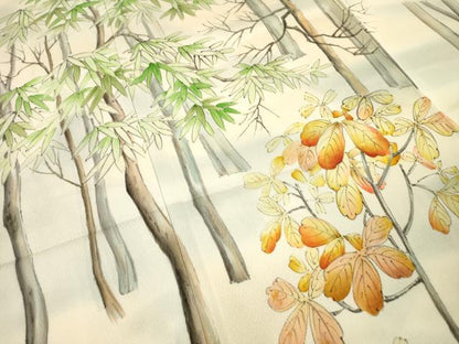 平和屋着物▼日展作家　寺島節朗　訪問着　手描き　樹林文　暈し染　そごう百貨店扱い　正絹　逸品　DABH7276fe