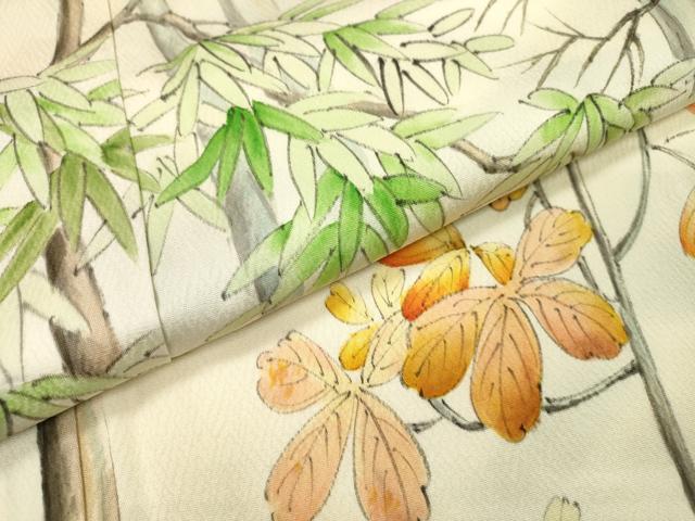 平和屋着物▼日展作家　寺島節朗　訪問着　手描き　樹林文　暈し染　そごう百貨店扱い　正絹　逸品　DABH7276fe