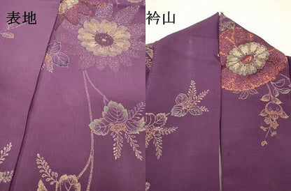 平和屋着物▼上質なお召　寿光織　草花　金糸　正絹　逸品　DABH7277fe