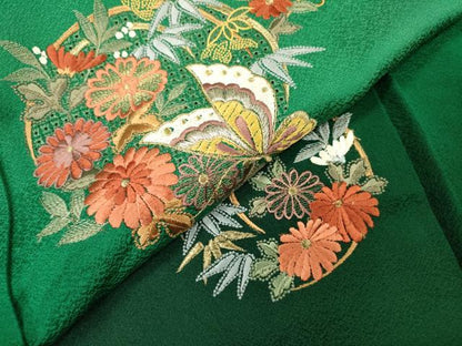 平和屋着物▼中国三大刺繍　スワトウ刺繍　汕頭刺繍　総刺繍　振袖　舞蝶花丸文　暈し染　金銀糸　正絹　逸品　DABH7278fe