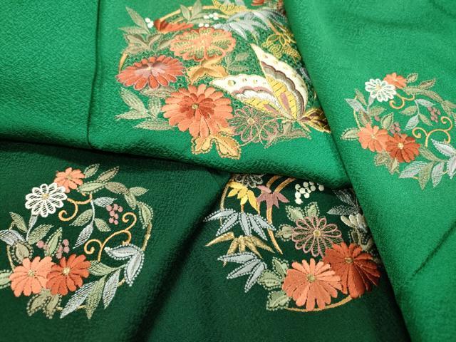 平和屋着物▼中国三大刺繍　スワトウ刺繍　汕頭刺繍　総刺繍　振袖　舞蝶花丸文　暈し染　金銀糸　正絹　逸品　DABH7278fe