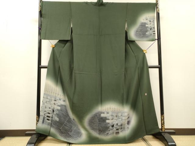 平和屋着物▼熊野桂堂 友禅　蝋纈染　訪問着　抽象文様　暈し染　鬼しぼ縮緬　正絹　逸品　DABH7280fe