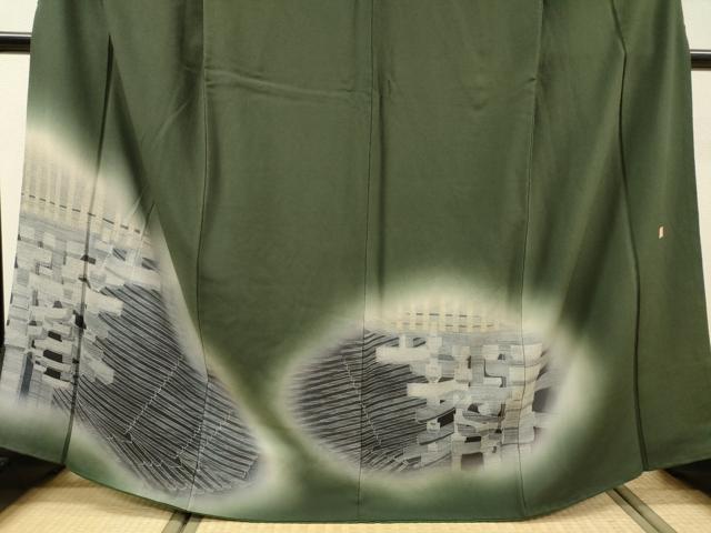 平和屋着物▼熊野桂堂 友禅　蝋纈染　訪問着　抽象文様　暈し染　鬼しぼ縮緬　正絹　逸品　DABH7280fe