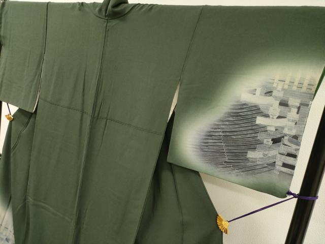 平和屋着物▼熊野桂堂 友禅　蝋纈染　訪問着　抽象文様　暈し染　鬼しぼ縮緬　正絹　逸品　DABH7280fe