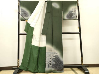 平和屋着物▼熊野桂堂 友禅　蝋纈染　訪問着　抽象文様　暈し染　鬼しぼ縮緬　正絹　逸品　DABH7280fe