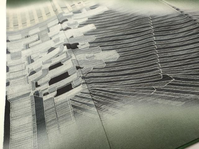 平和屋着物▼熊野桂堂 友禅　蝋纈染　訪問着　抽象文様　暈し染　鬼しぼ縮緬　正絹　逸品　DABH7280fe