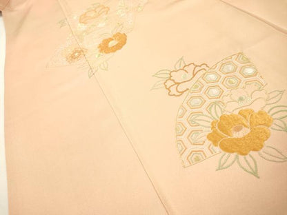 平和屋着物▼中国三大刺繍　相良刺繍　総刺繍　訪問着　地紙重ね椿花文　暈し染　正絹　逸品　DABH7282fe