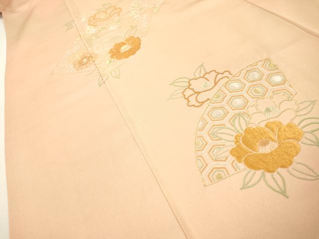 平和屋着物▼中国三大刺繍　相良刺繍　総刺繍　訪問着　地紙重ね椿花文　暈し染　正絹　逸品　DABH7282fe