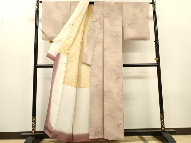 平和屋着物●上質な小紋　地紋起こし　草葉文　暈し染　正絹　逸品　DABH7283fe