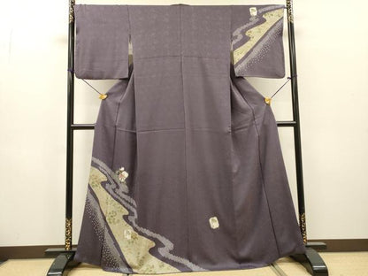 平和屋着物▼訪問着　刺繍　絞り　流水色紙花文　金彩　正絹　逸品　DABH7287fe