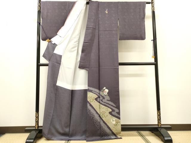 平和屋着物▼訪問着　刺繍　絞り　流水色紙花文　金彩　正絹　逸品　DABH7287fe
