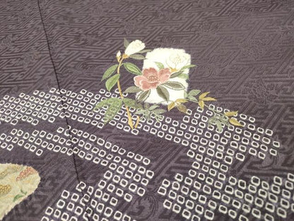 平和屋着物▼訪問着　刺繍　絞り　流水色紙花文　金彩　正絹　逸品　DABH7287fe