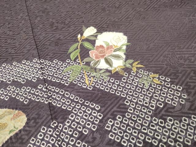 平和屋着物▼訪問着　刺繍　絞り　流水色紙花文　金彩　正絹　逸品　DABH7287fe