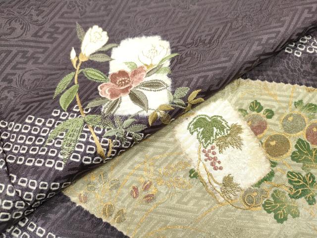 平和屋着物▼訪問着　刺繍　絞り　流水色紙花文　金彩　正絹　逸品　DABH7287fe