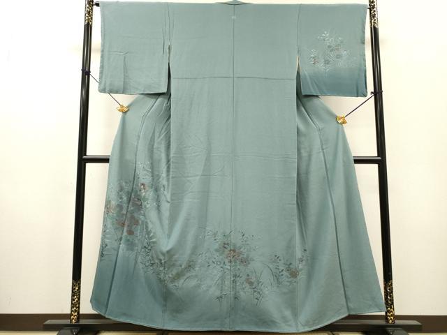平和屋着物▼中国三大刺繍　スワトウ刺繍　汕頭刺繍　総刺繍　訪問着　片輪車草花文　暈し染　正絹　逸品　DABH7292fe