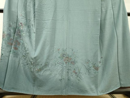 平和屋着物▼中国三大刺繍　スワトウ刺繍　汕頭刺繍　総刺繍　訪問着　片輪車草花文　暈し染　正絹　逸品　DABH7292fe