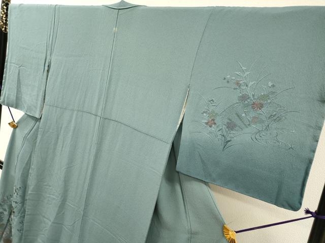 平和屋着物▼中国三大刺繍　スワトウ刺繍　汕頭刺繍　総刺繍　訪問着　片輪車草花文　暈し染　正絹　逸品　DABH7292fe