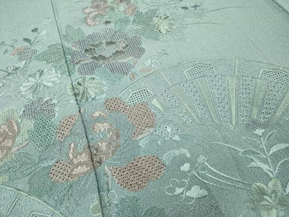 平和屋着物▼中国三大刺繍　スワトウ刺繍　汕頭刺繍　総刺繍　訪問着　片輪車草花文　暈し染　正絹　逸品　DABH7292fe