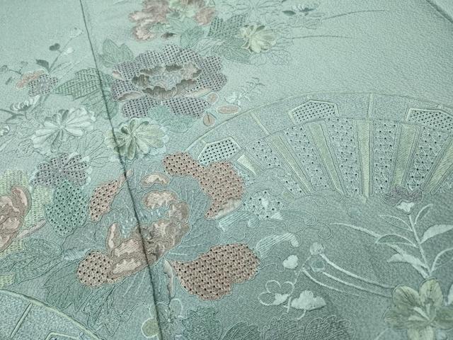 平和屋着物▼中国三大刺繍　スワトウ刺繍　汕頭刺繍　総刺繍　訪問着　片輪車草花文　暈し染　正絹　逸品　DABH7292fe