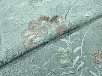 平和屋着物▼中国三大刺繍　スワトウ刺繍　汕頭刺繍　総刺繍　訪問着　片輪車草花文　暈し染　正絹　逸品　DABH7292fe