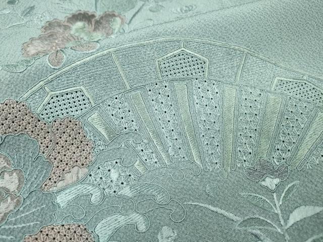 平和屋着物▼中国三大刺繍　スワトウ刺繍　汕頭刺繍　総刺繍　訪問着　片輪車草花文　暈し染　正絹　逸品　DABH7292fe