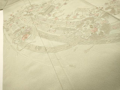 平和屋着物▼中国三大刺繍　スワトウ刺繍　汕頭刺繍　総刺繍　訪問着　几帳雪輪飛鶴花文　暈し染　正絹　逸品　DABH7297fe