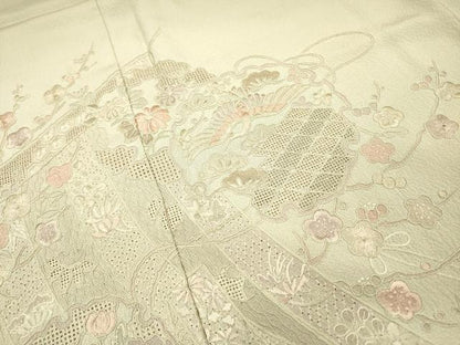 平和屋着物▼中国三大刺繍　スワトウ刺繍　汕頭刺繍　総刺繍　訪問着　几帳雪輪飛鶴花文　暈し染　正絹　逸品　DABH7297fe