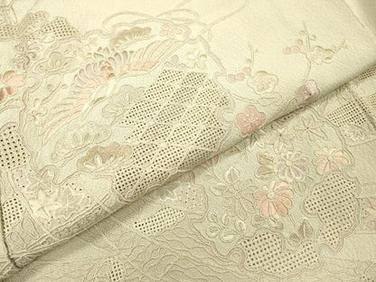 平和屋着物▼中国三大刺繍　スワトウ刺繍　汕頭刺繍　総刺繍　訪問着　几帳雪輪飛鶴花文　暈し染　正絹　逸品　DABH7297fe