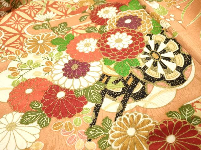 平和屋着物▼豪華振袖　花車　金彩　金通し地　正絹　逸品　DABH7300fe
