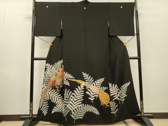 平和屋着物▼豪華黒留袖　刺繍　草葉鳥文　金銀糸　正絹　逸品　DABH7304fe