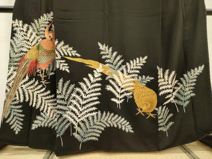 平和屋着物▼豪華黒留袖　刺繍　草葉鳥文　金銀糸　正絹　逸品　DABH7304fe