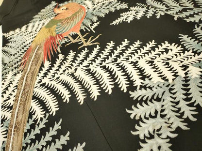 平和屋着物▼豪華黒留袖　刺繍　草葉鳥文　金銀糸　正絹　逸品　DABH7304fe