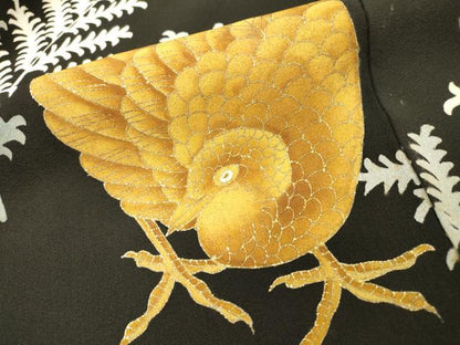 平和屋着物▼豪華黒留袖　刺繍　草葉鳥文　金銀糸　正絹　逸品　DABH7304fe