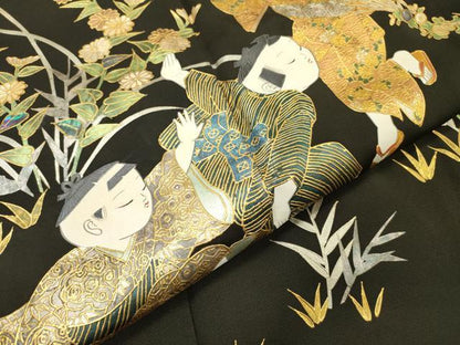 平和屋着物▼豪華黒留袖　螺鈿　作家物　手描き　童子遊び　金銀彩　正絹　逸品　DABH7306fe