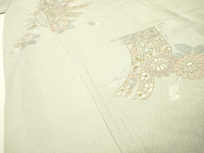 平和屋着物▼中国三大刺繍　スワトウ刺繍　汕頭刺繍　相良刺繍　総刺繍　訪問着　几帳花文　金糸　正絹　逸品　DABH7307fe