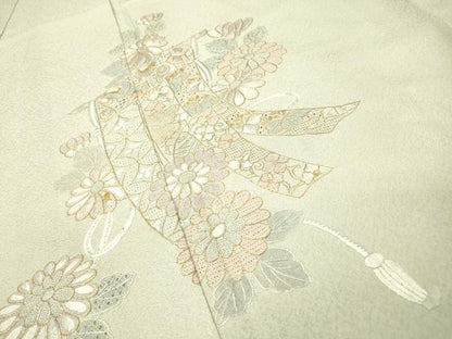 平和屋着物▼中国三大刺繍　スワトウ刺繍　汕頭刺繍　相良刺繍　総刺繍　訪問着　几帳花文　金糸　正絹　逸品　DABH7307fe