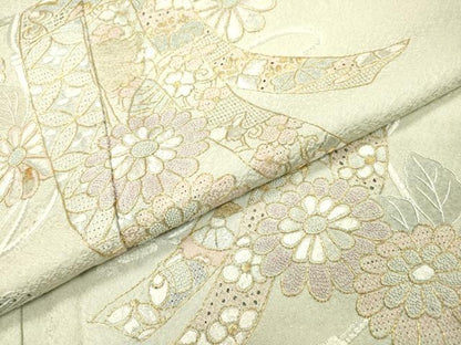平和屋着物▼中国三大刺繍　スワトウ刺繍　汕頭刺繍　相良刺繍　総刺繍　訪問着　几帳花文　金糸　正絹　逸品　DABH7307fe