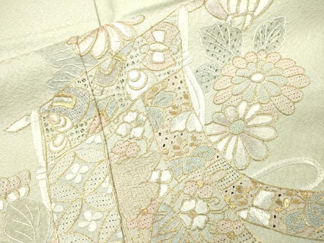 平和屋着物▼中国三大刺繍　スワトウ刺繍　汕頭刺繍　相良刺繍　総刺繍　訪問着　几帳花文　金糸　正絹　逸品　DABH7307fe