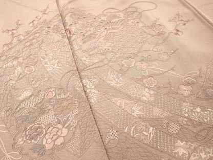 平和屋着物▼中国三大刺繍　スワトウ刺繍　汕頭刺繍　総刺繍　訪問着　几帳雪輪飛鶴花文　正絹　逸品　DABH7312fe