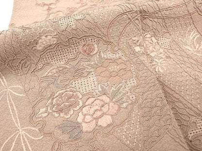 平和屋着物▼中国三大刺繍　スワトウ刺繍　汕頭刺繍　総刺繍　訪問着　几帳雪輪飛鶴花文　正絹　逸品　DABH7312fe