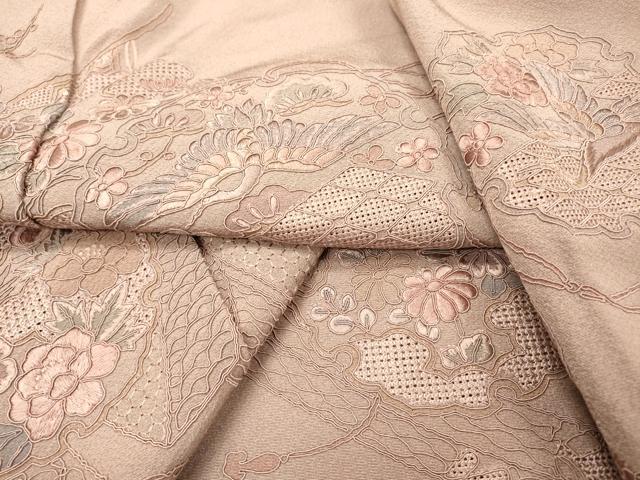 平和屋着物▼中国三大刺繍　スワトウ刺繍　汕頭刺繍　総刺繍　訪問着　几帳雪輪飛鶴花文　正絹　逸品　DABH7312fe