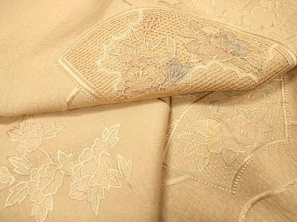 平和屋着物▼中国三大刺繍　スワトウ刺繍　汕頭刺繍　総刺繍　色留袖　地紙花文　正絹　逸品　DABH7314fe