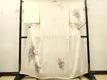 平和屋着物▼訪問着　手描き　枝花　正絹　逸品　DABH7316fe