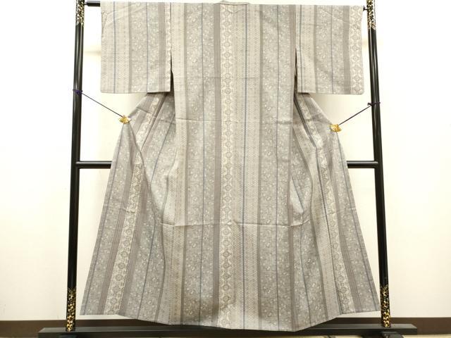 平和屋着物▽上質な小紋　単衣　紬地　間道　正絹　逸品　DABH7320fe
