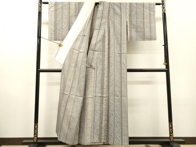 平和屋着物▽上質な小紋　単衣　紬地　間道　正絹　逸品　DABH7320fe