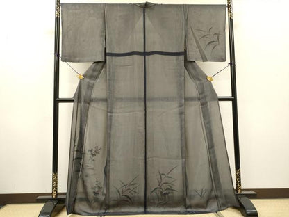 平和屋着物▽訪問着　無双　紗袷　紗×絽　手描き　南天文　白鷺　金彩　ロング丈　正絹　逸品　DABH7321fe