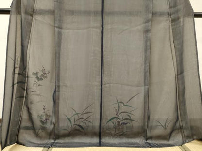 平和屋着物▽訪問着　無双　紗袷　紗×絽　手描き　南天文　白鷺　金彩　ロング丈　正絹　逸品　DABH7321fe