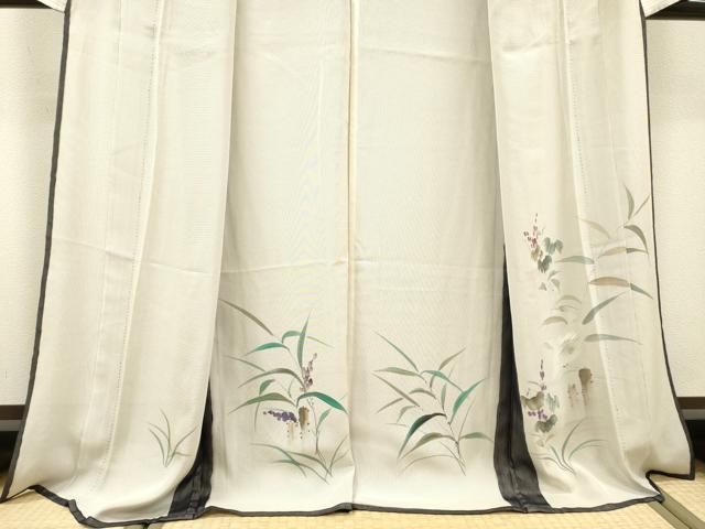 平和屋着物▽訪問着　無双　紗袷　紗×絽　手描き　南天文　白鷺　金彩　ロング丈　正絹　逸品　DABH7321fe